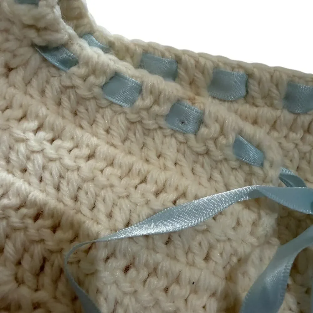 Hand Knit Baby Cream Cardigan Seater Tie Front Crochet